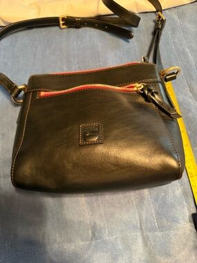 Dooney & Bourke Florentine Blackish brown Leather Crossbody with Red Zip Accent